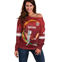Custom Cricket Qatar East Asia-Pacific Off Shoulder Sweater Qatar Boundary to Victory - Wonder Print Shop