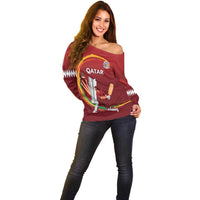 Custom Cricket Qatar East Asia-Pacific Off Shoulder Sweater Qatar Boundary to Victory - Wonder Print Shop
