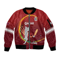 Custom Cricket Qatar East Asia-Pacific Sleeve Zip Bomber Jacket Qatar Boundary to Victory - Wonder Print Shop