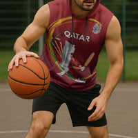 Custom Cricket Qatar East Asia-Pacific Sleeveless Hoodie Qatar Boundary to Victory - Wonder Print Shop