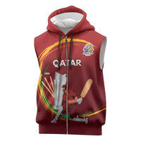 Custom Cricket Qatar East Asia-Pacific Sleeveless Zip Hoodie Qatar Boundary to Victory - Wonder Print Shop