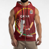 Custom Cricket Qatar East Asia-Pacific Sleeveless Zip Hoodie Qatar Boundary to Victory - Wonder Print Shop