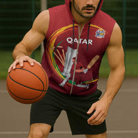 Custom Cricket Qatar East Asia-Pacific Sleeveless Zip Hoodie Qatar Boundary to Victory - Wonder Print Shop