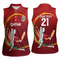 Custom Cricket Qatar East Asia-Pacific Women Sleeveless Polo Shirt Qatar Boundary to Victory - Wonder Print Shop
