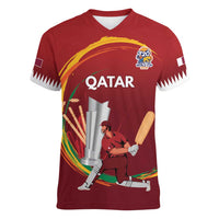 Custom Cricket Qatar East Asia-Pacific Women V-Neck T-Shirt Qatar Boundary to Victory - Wonder Print Shop