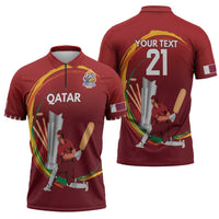 Custom Cricket Qatar East Asia-Pacific Zipper Polo Shirt Qatar Boundary to Victory - Wonder Print Shop