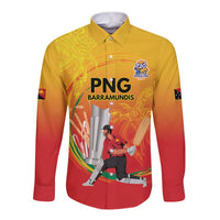 Custom Cricket PNG East Asia-Pacific Long Sleeve Button Shirt Papua New Guinea Rise to Power - Wonder Print Shop