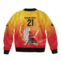 Custom Cricket PNG East Asia-Pacific Sleeve Zip Bomber Jacket Papua New Guinea Rise to Power - Wonder Print Shop