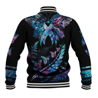 Polynesia Ribbon Butterflies Baseball Jacket Silver Fern Breast Cancer With Papua Shell Pattern LT9 - Wonder Print Shop