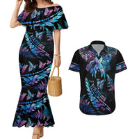 Polynesia Ribbon Butterflies Couples Matching Mermaid Dress and Hawaiian Shirt Silver Fern Breast Cancer With Papua Shell Pattern LT9 - Wonder Print Shop
