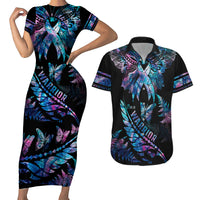 Polynesia Ribbon Butterflies Couples Matching Short Sleeve Bodycon Dress and Hawaiian Shirt Silver Fern Breast Cancer With Papua Shell Pattern LT9 - Wonder Print Shop