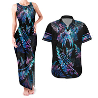 Polynesia Ribbon Butterflies Couples Matching Tank Maxi Dress and Hawaiian Shirt Silver Fern Breast Cancer With Papua Shell Pattern LT9 - Wonder Print Shop