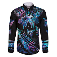 Polynesia Ribbon Butterflies Family Matching Long Sleeve Bodycon Dress and Hawaiian Shirt Silver Fern Breast Cancer With Papua Shell Pattern LT9 - Wonder Print Shop