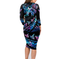 Polynesia Ribbon Butterflies Family Matching Long Sleeve Bodycon Dress and Hawaiian Shirt Silver Fern Breast Cancer With Papua Shell Pattern LT9 - Wonder Print Shop