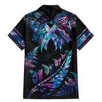 Polynesia Ribbon Butterflies Family Matching Mermaid Dress and Hawaiian Shirt Silver Fern Breast Cancer With Papua Shell Pattern LT9 - Wonder Print Shop