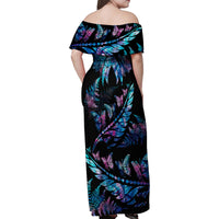 Polynesia Ribbon Butterflies Family Matching Off Shoulder Maxi Dress and Hawaiian Shirt Silver Fern Breast Cancer With Papua Shell Pattern LT9 - Wonder Print Shop