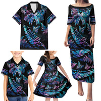 Polynesia Ribbon Butterflies Family Matching Puletasi Dress and Hawaiian Shirt Silver Fern Breast Cancer With Papua Shell Pattern - Wonder Print Shop