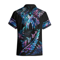Polynesia Ribbon Butterflies Hawaiian Shirt Silver Fern Breast Cancer With Papua Shell Pattern - Wonder Print Shop
