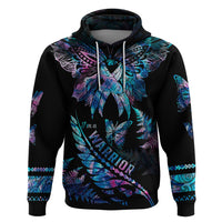 Polynesia Ribbon Butterflies Hoodie Silver Fern Breast Cancer With Papua Shell Pattern - Wonder Print Shop