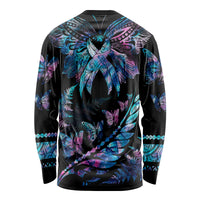 Polynesia Ribbon Butterflies Long Sleeve Shirt Silver Fern Breast Cancer With Papua Shell Pattern - Wonder Print Shop