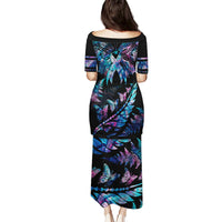 Polynesia Ribbon Butterflies Puletasi Silver Fern Breast Cancer With Papua Shell Pattern - Wonder Print Shop