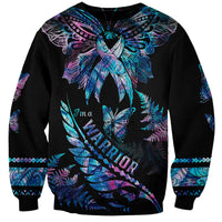 Polynesia Ribbon Butterflies Sweatshirt Silver Fern Breast Cancer With Papua Shell Pattern - Wonder Print Shop