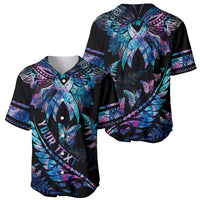 Personalised Polynesia Ribbon Butterflies Baseball Jersey Silver Fern Breast Cancer With Papua Shell Pattern LT9 - Wonder Print Shop