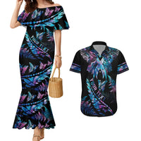 Personalised Polynesia Ribbon Butterflies Couples Matching Mermaid Dress and Hawaiian Shirt Silver Fern Breast Cancer With Papua Shell Pattern LT9 - Wonder Print Shop