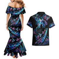 Personalised Polynesia Ribbon Butterflies Couples Matching Mermaid Dress and Hawaiian Shirt Silver Fern Breast Cancer With Papua Shell Pattern LT9 - Wonder Print Shop