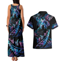 Personalised Polynesia Ribbon Butterflies Couples Matching Tank Maxi Dress and Hawaiian Shirt Silver Fern Breast Cancer With Papua Shell Pattern LT9 - Wonder Print Shop