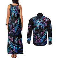 Personalised Polynesia Ribbon Butterflies Couples Matching Tank Maxi Dress and Long Sleeve Button Shirts Silver Fern Breast Cancer With Papua Shell Pattern LT9 - Wonder Print Shop