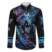 Personalised Polynesia Ribbon Butterflies Family Matching Long Sleeve Bodycon Dress and Hawaiian Shirt Silver Fern Breast Cancer With Papua Shell Pattern LT9 - Wonder Print Shop