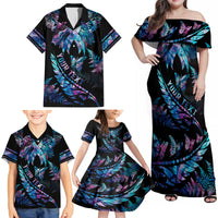 Personalised Polynesia Ribbon Butterflies Family Matching Off Shoulder Maxi Dress and Hawaiian Shirt Silver Fern Breast Cancer With Papua Shell Pattern LT9 - Wonder Print Shop