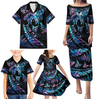 Personalised Polynesia Ribbon Butterflies Family Matching Puletasi Dress and Hawaiian Shirt Silver Fern Breast Cancer With Papua Shell Pattern - Wonder Print Shop