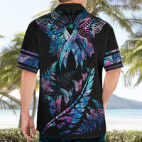 Personalised Polynesia Ribbon Butterflies Hawaiian Shirt Silver Fern Breast Cancer With Papua Shell Pattern - Wonder Print Shop