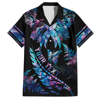 Personalised Polynesia Ribbon Butterflies Kid Hawaiian Shirt Silver Fern Breast Cancer With Papua Shell Pattern - Wonder Print Shop