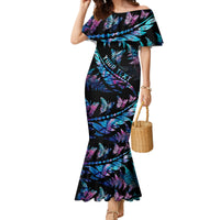 Personalised Polynesia Ribbon Butterflies Mermaid Dress Silver Fern Breast Cancer With Papua Shell Pattern - Wonder Print Shop