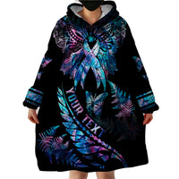 Personalised Polynesia Ribbon Butterflies Wearable Blanket Hoodie Silver Fern Breast Cancer With Papua Shell Pattern - Wonder Print Shop