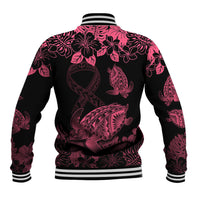 Personalised Polynesian Turtle Ribbon Baseball Jacket Think Pink Breast Cancer With Pacific Hibiscus LT9 - Wonder Print Shop