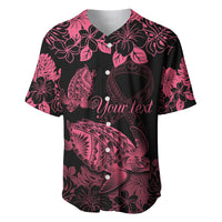 Personalised Polynesian Turtle Ribbon Baseball Jersey Think Pink Breast Cancer With Pacific Hibiscus LT9 - Wonder Print Shop