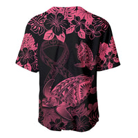 Personalised Polynesian Turtle Ribbon Baseball Jersey Think Pink Breast Cancer With Pacific Hibiscus LT9 - Wonder Print Shop