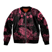 Personalised Polynesian Turtle Ribbon Bomber Jacket Think Pink Breast Cancer With Pacific Hibiscus LT9 - Wonder Print Shop