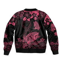 Personalised Polynesian Turtle Ribbon Bomber Jacket Think Pink Breast Cancer With Pacific Hibiscus LT9 - Wonder Print Shop
