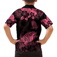 Personalised Polynesian Turtle Ribbon Family Matching Short Sleeve Bodycon Dress and Hawaiian Shirt Think Pink Breast Cancer With Pacific Hibiscus - Wonder Print Shop