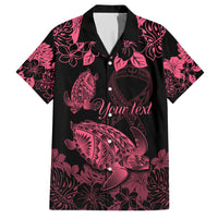 Personalised Polynesian Turtle Ribbon Family Matching Short Sleeve Bodycon Dress and Hawaiian Shirt Think Pink Breast Cancer With Pacific Hibiscus - Wonder Print Shop
