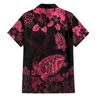 Personalised Polynesian Turtle Ribbon Family Matching Short Sleeve Bodycon Dress and Hawaiian Shirt Think Pink Breast Cancer With Pacific Hibiscus - Wonder Print Shop