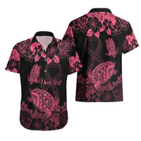 Personalised Polynesian Turtle Ribbon Hawaiian Shirt Think Pink Breast Cancer With Pacific Hibiscus - Wonder Print Shop