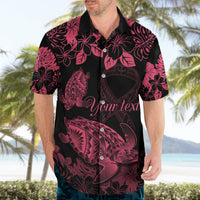 Men's pink and black Hawaiian button-up shirt with turtle, pink ribbon, and your text