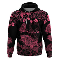 Personalised Polynesian Turtle Ribbon Hoodie Think Pink Breast Cancer With Pacific Hibiscus - Wonder Print Shop