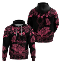 Personalised Polynesian Turtle Ribbon Hoodie Think Pink Breast Cancer With Pacific Hibiscus - Wonder Print Shop